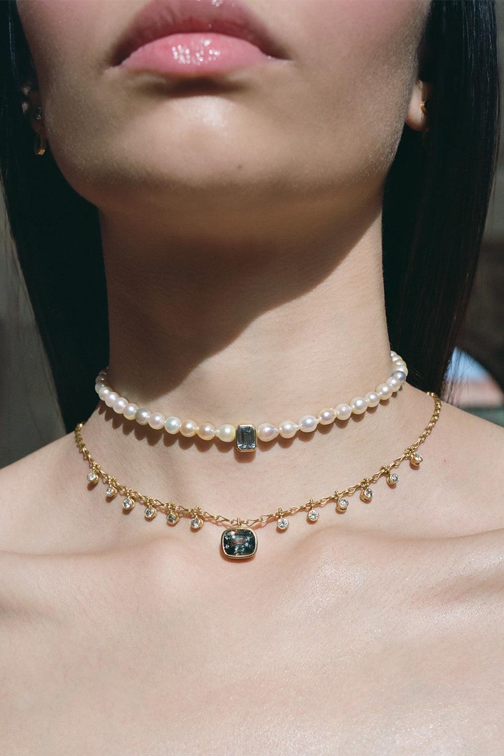  Grey Spinel Diamond Necklace-YELLOW GOLD-16-JEWELRYFINE JEWELNECKLACE O-CAMILLE BEINHORN 
