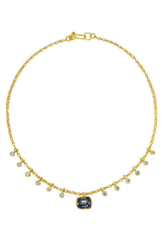 Grey Spinel Diamond Necklace-YELLOW GOLD-16-JEWELRYFINE JEWELNECKLACE O-CAMILLE BEINHORN