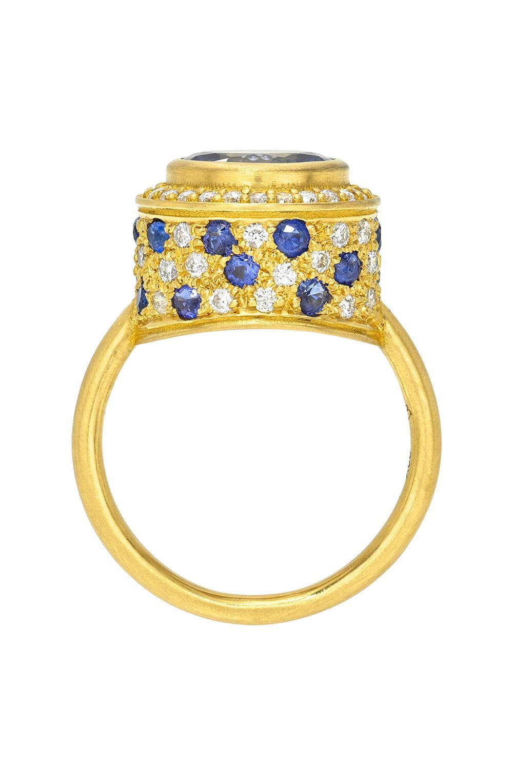  Sapphire High Bezel Ring-YELLOW GOLD-5-JEWELRYFINE JEWELRING-CAMILLE BEINHORN 