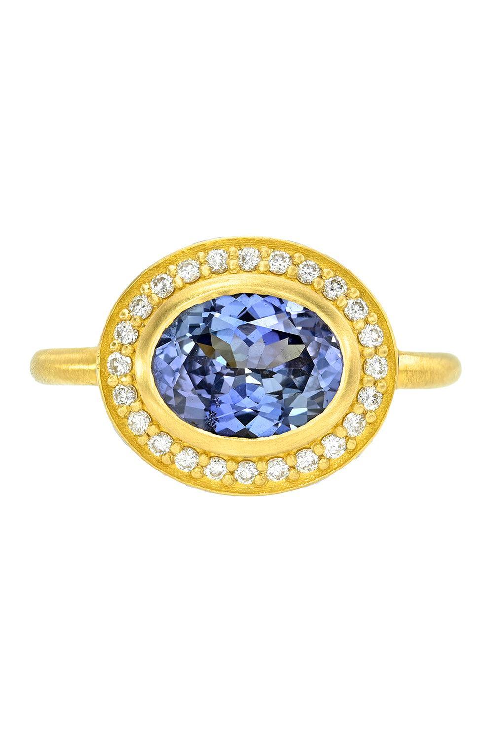  Sapphire High Bezel Ring-YELLOW GOLD-5-JEWELRYFINE JEWELRING-CAMILLE BEINHORN 