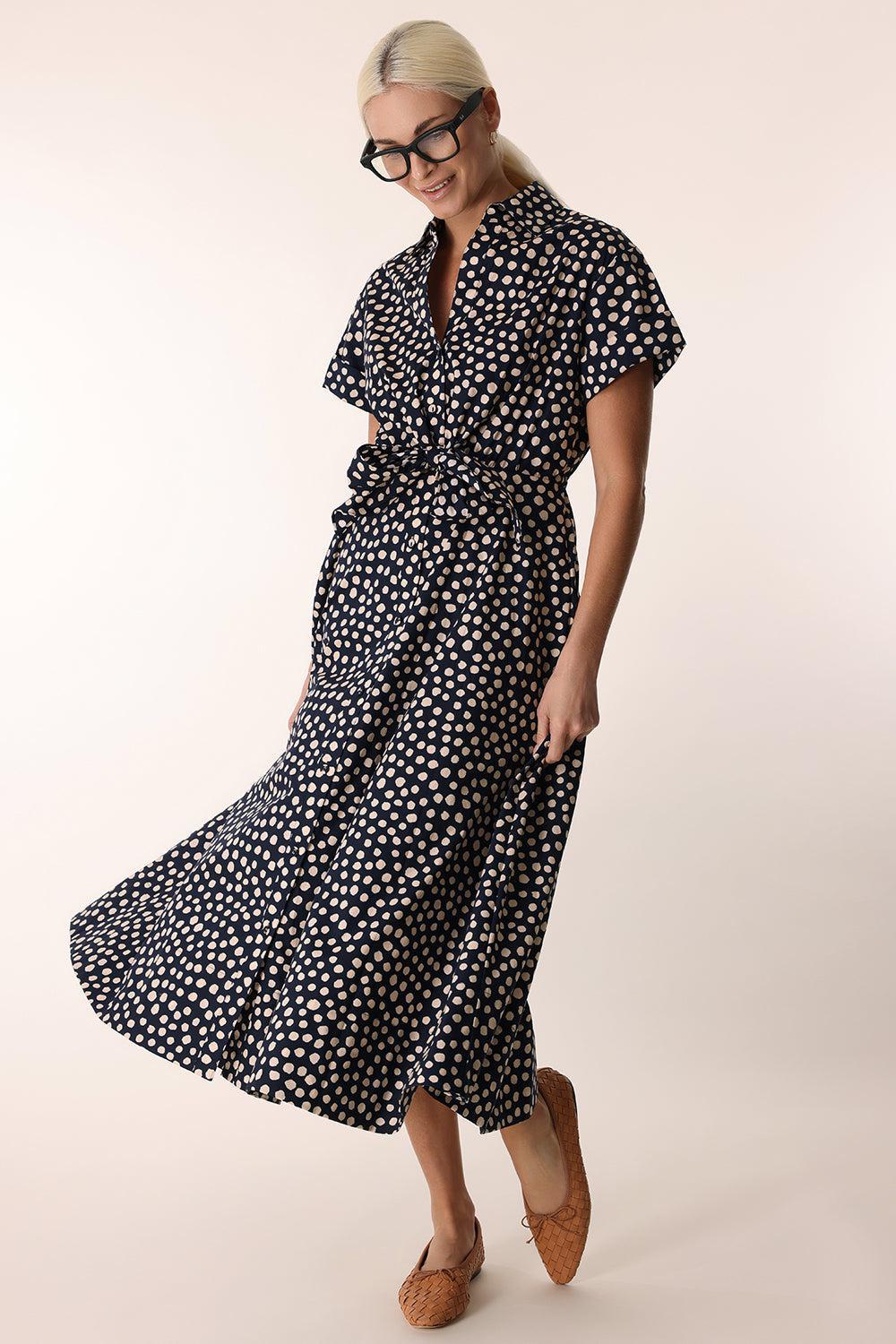 Asbury Dress - Abstract Dot Navy-ABDOTNVY-XS-CLOTHINGDRESSCASUAL-CARA CARA