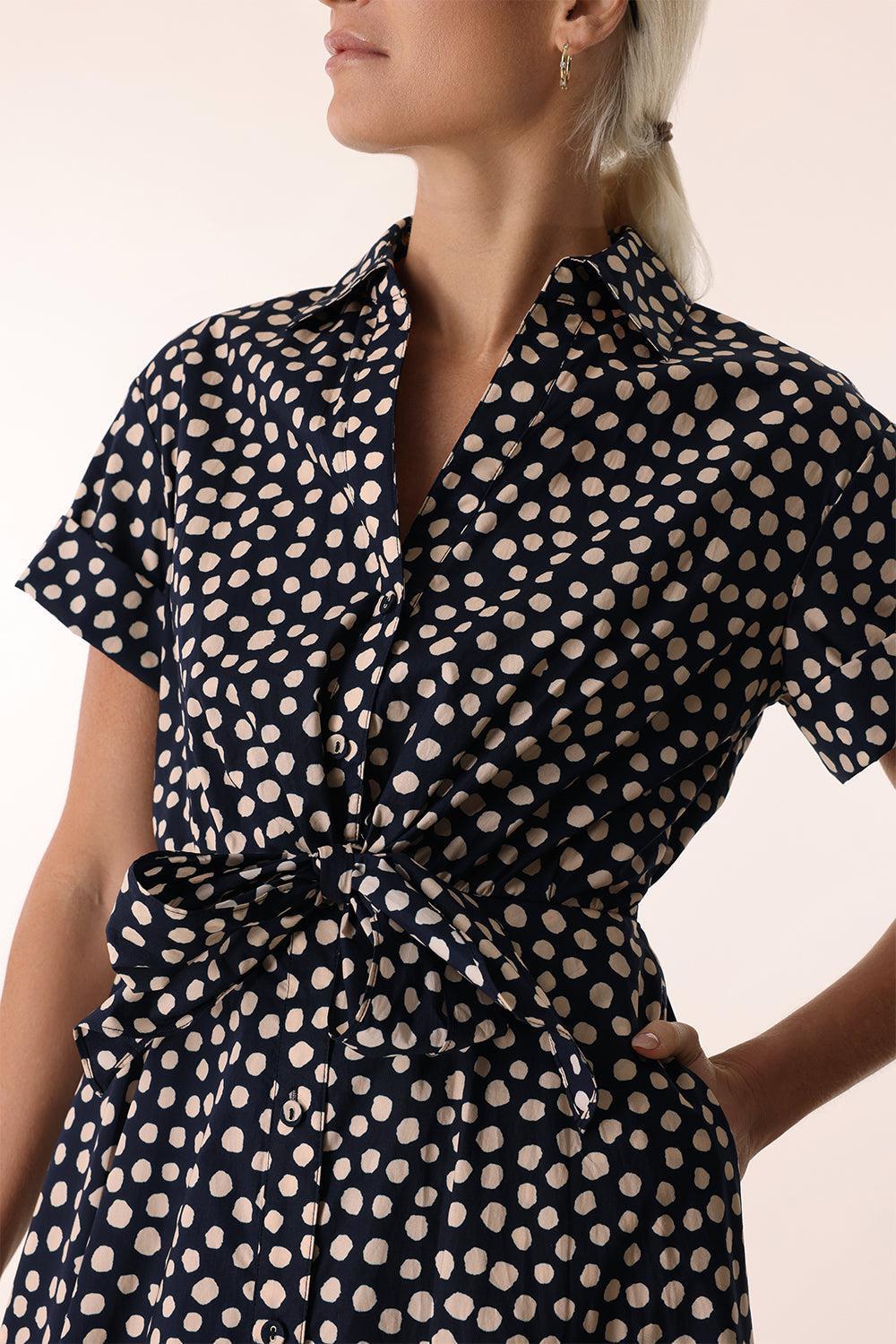 Asbury Dress - Abstract Dot Navy-ABDOTNVY-XS-CLOTHINGDRESSCASUAL-CARA CARA