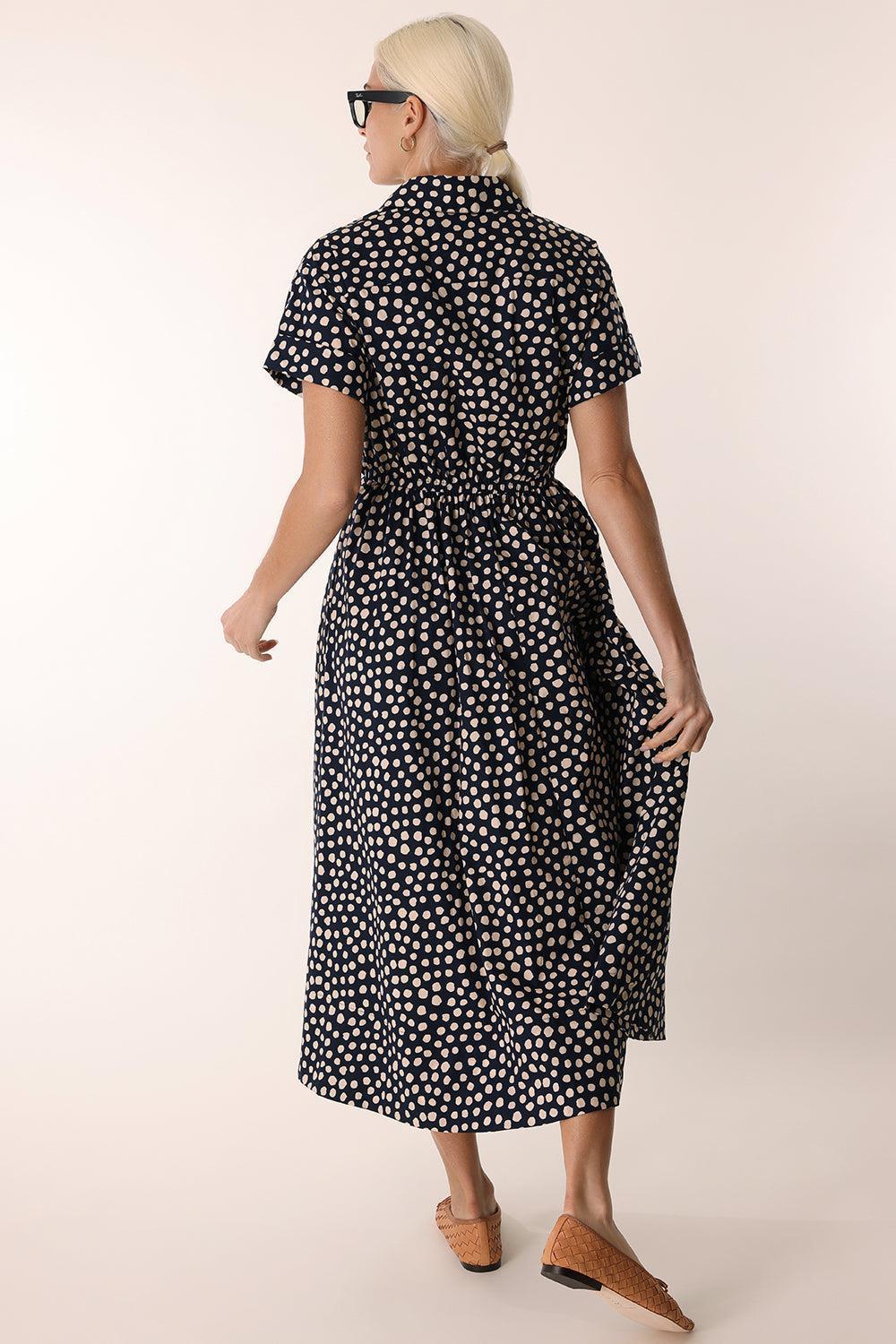 Asbury Dress - Abstract Dot Navy-ABDOTNVY-XS-CLOTHINGDRESSCASUAL-CARA CARA
