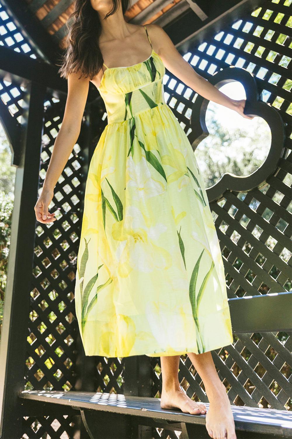 Alba Midi Dress - Lillian Lemon-YELLOW-2-CLOTHINGDRESSCASUAL-CARA CARA