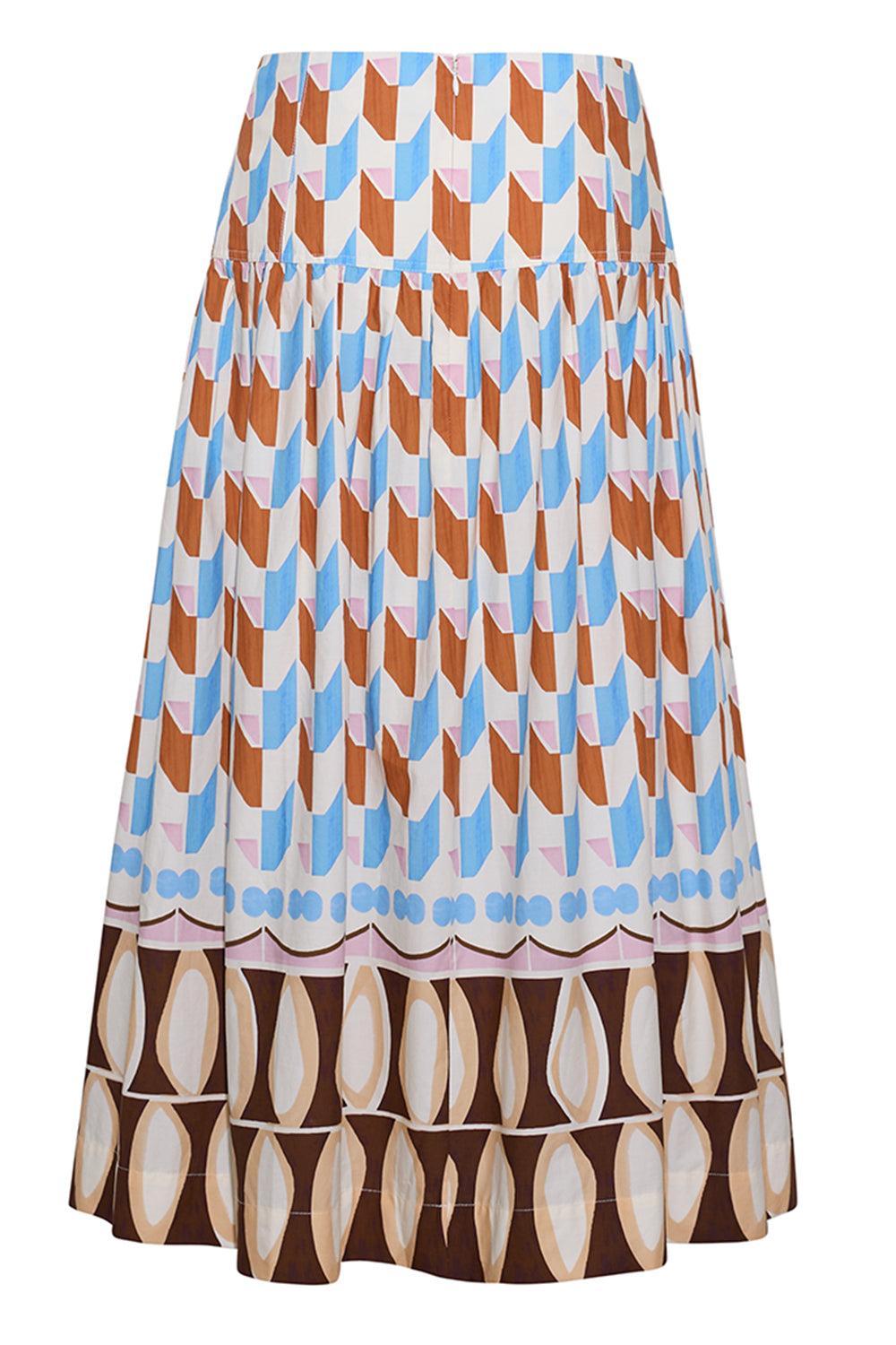 Diya Skirt - Tile Ivory-GEOMETRC-0-CLOTHINGSKIRTMIDI-CARA CARA