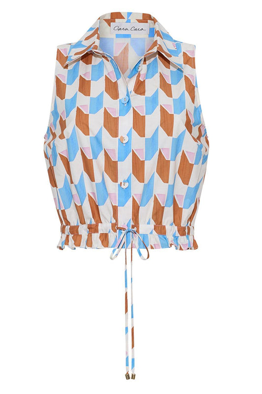 Hannah Top - Talavera Tile Ivory-GEOMETRC-XS-CLOTHINGTOPBLOUSE-CARA CARA