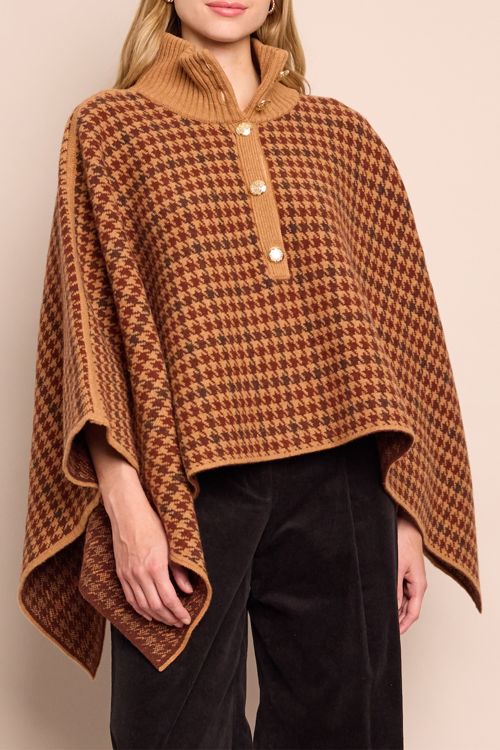 Pagoda Check Cape-MLT CAML-XS-CLOTHINGTOPPONCHO-CARA CARA