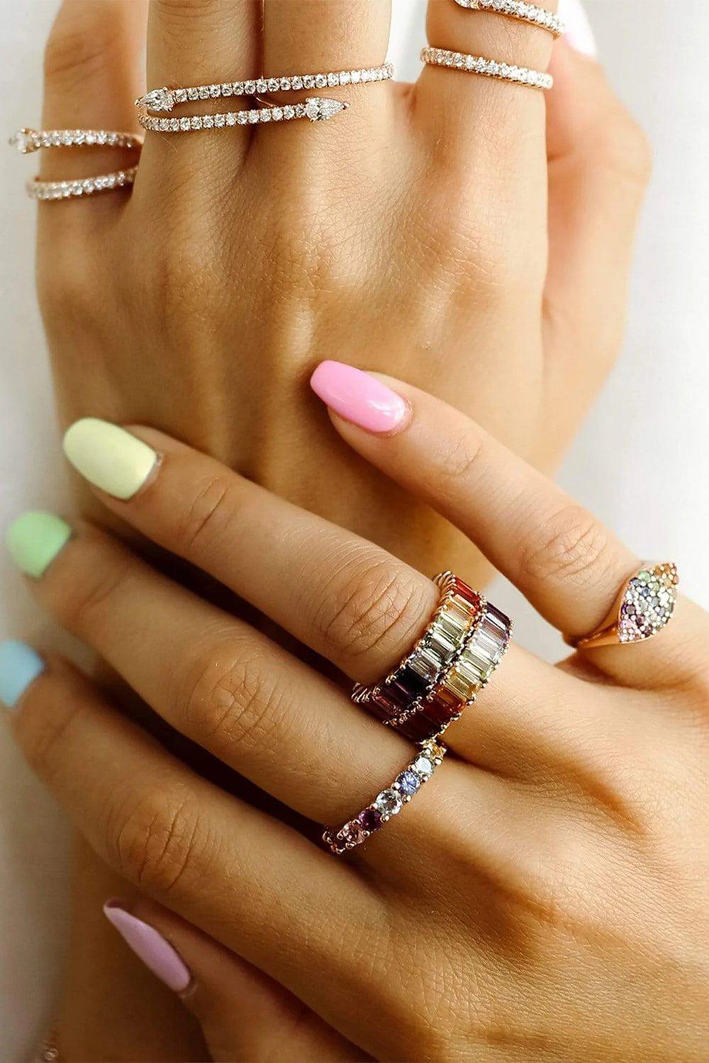 CARBON & HYDE-Rainbow Emerald Eternity Band - Rose Gold-
