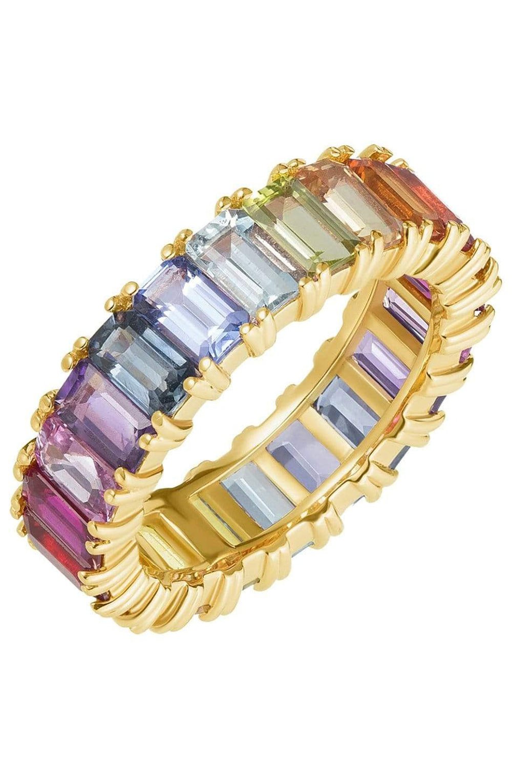 CARBON & HYDE-Rainbow Emerald Eternity Band - Yellow Gold-
