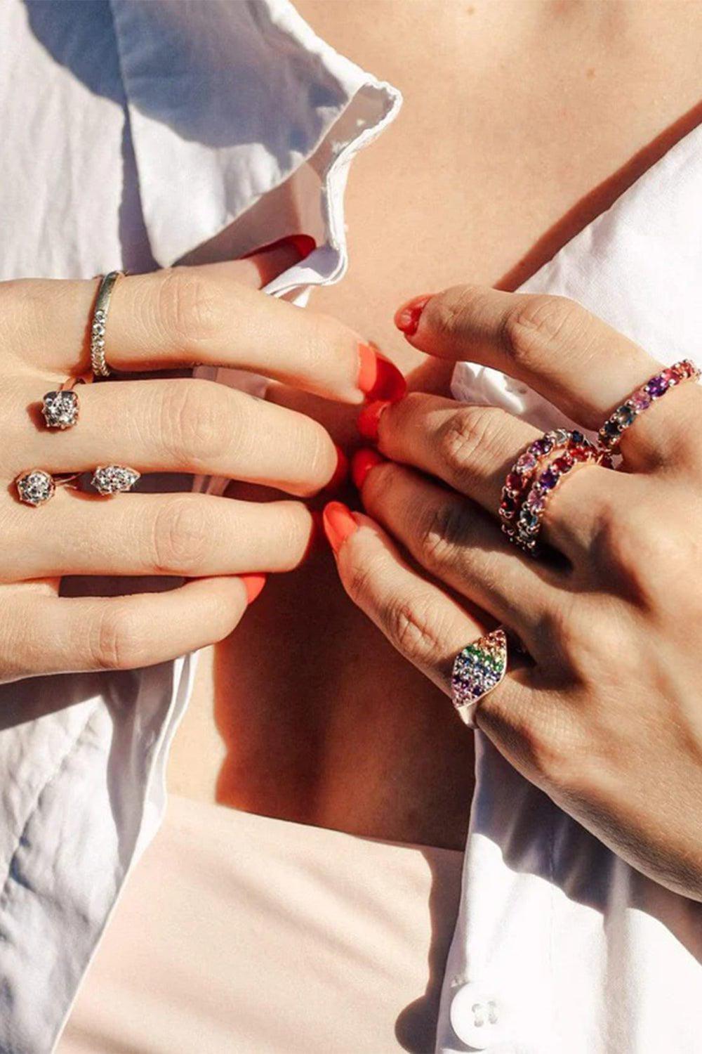 CARBON & HYDE-Rainbow Eternity Band - White Gold-
