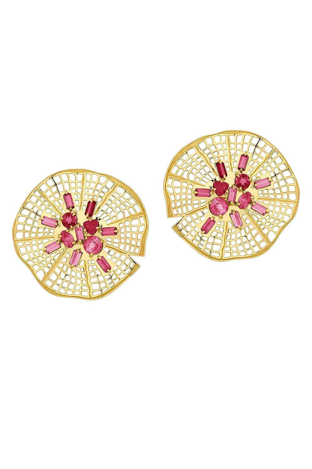 Pink Tourmaline Secret Garden Vitoria Earrings-YELLOW GOLD-JEWELRYFINE JEWELEARRING-CAROL KAUFFMANN