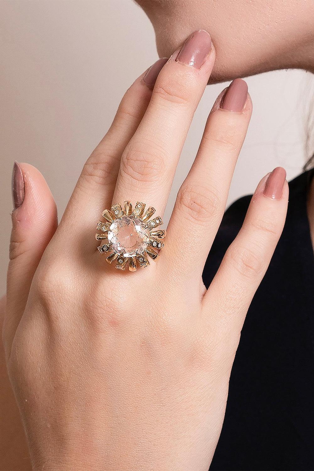 Sunshine La Belle Morganite Ring-YELLOW GOLD-7.25-JEWELRYFINE JEWELEARRING-CAROL KAUFFMANN