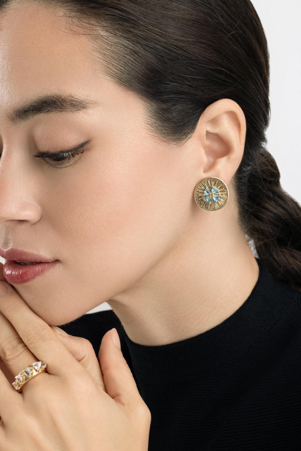 Blue Topaz Explosion Earrings-YELLOW GOLD-JEWELRYFINE JEWELEARRING-CAROL KAUFFMANN