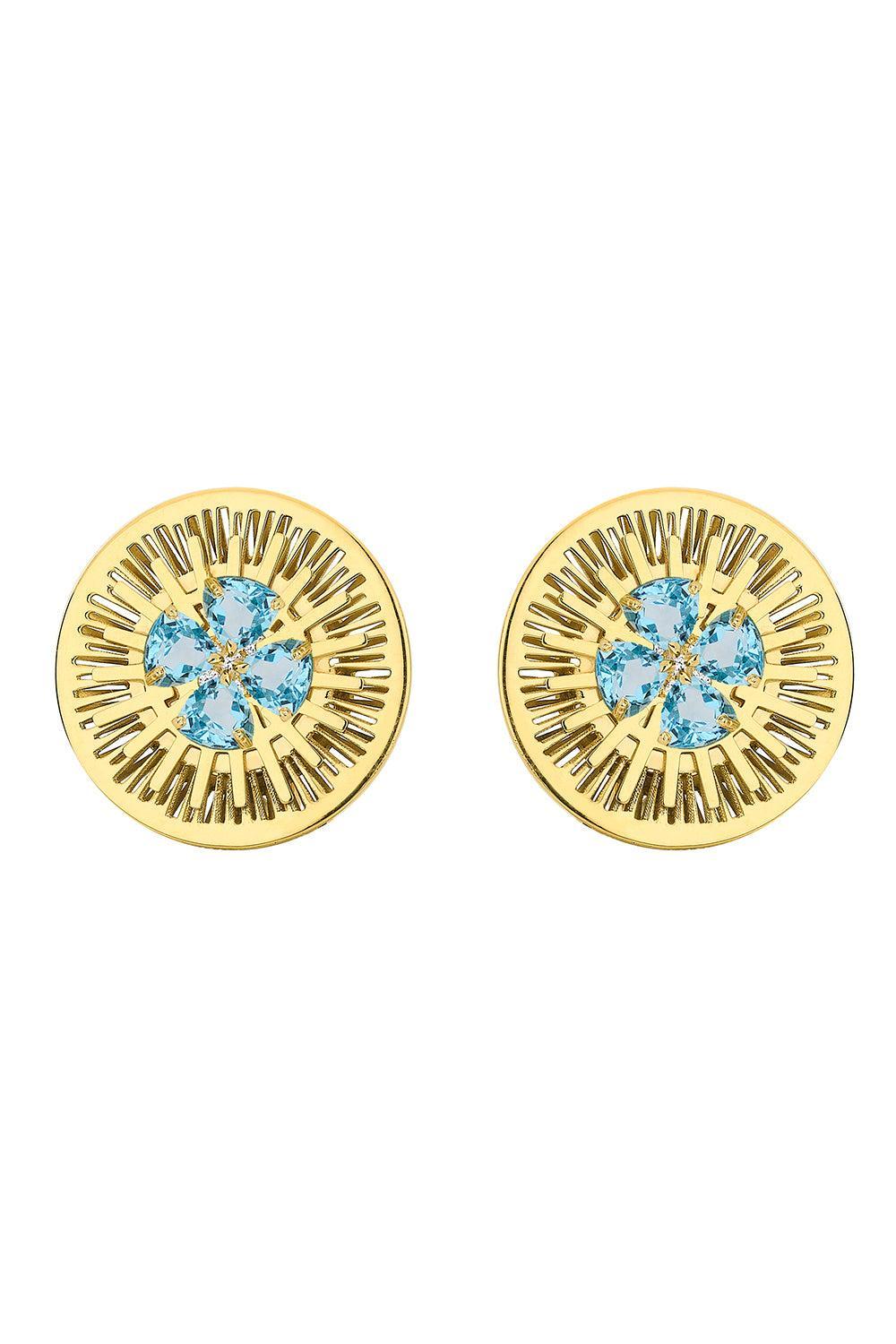 Blue Topaz Explosion Earrings-YELLOW GOLD-JEWELRYFINE JEWELEARRING-CAROL KAUFFMANN
