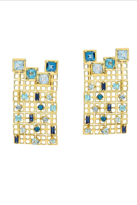 Blue Topaz Kyoto Net Earrings-YELLOW GOLD-JEWELRYFINE JEWELEARRING-CAROL KAUFFMANN