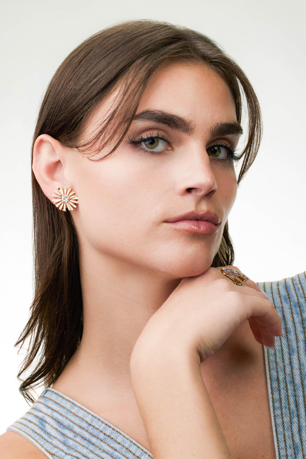 Blue Topaz Mini Sunshine Earrings-YELLOW GOLD-JEWELRYFINE JEWELEARRING-CAROL KAUFFMANN