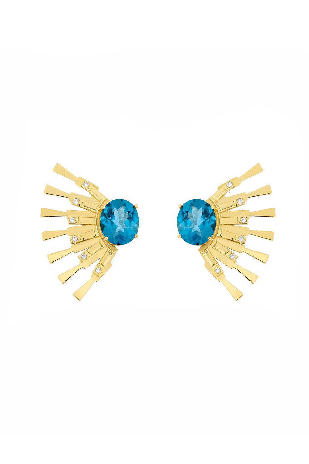 Blue Topaz Valentim Sun Ray Earrings-YELLOW GOLD-JEWELRYFINE JEWELEARRING-CAROL KAUFFMANN