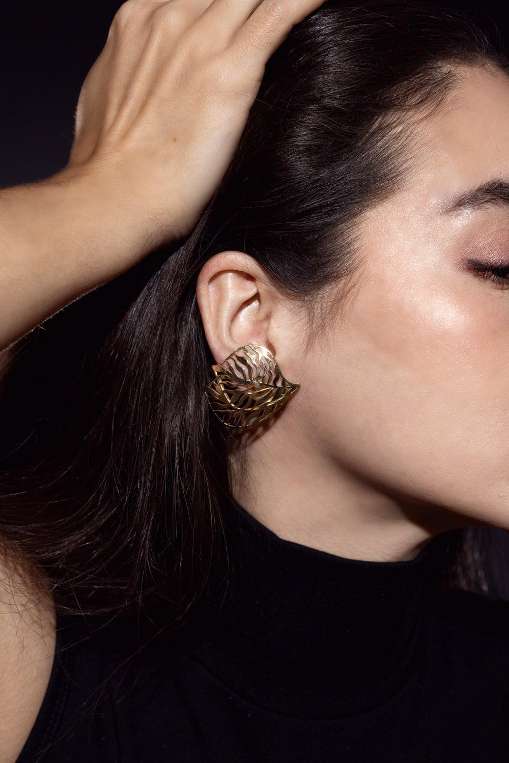 CAROL KAUFFMANN-Coral Earrings-YELLOW GOLD
