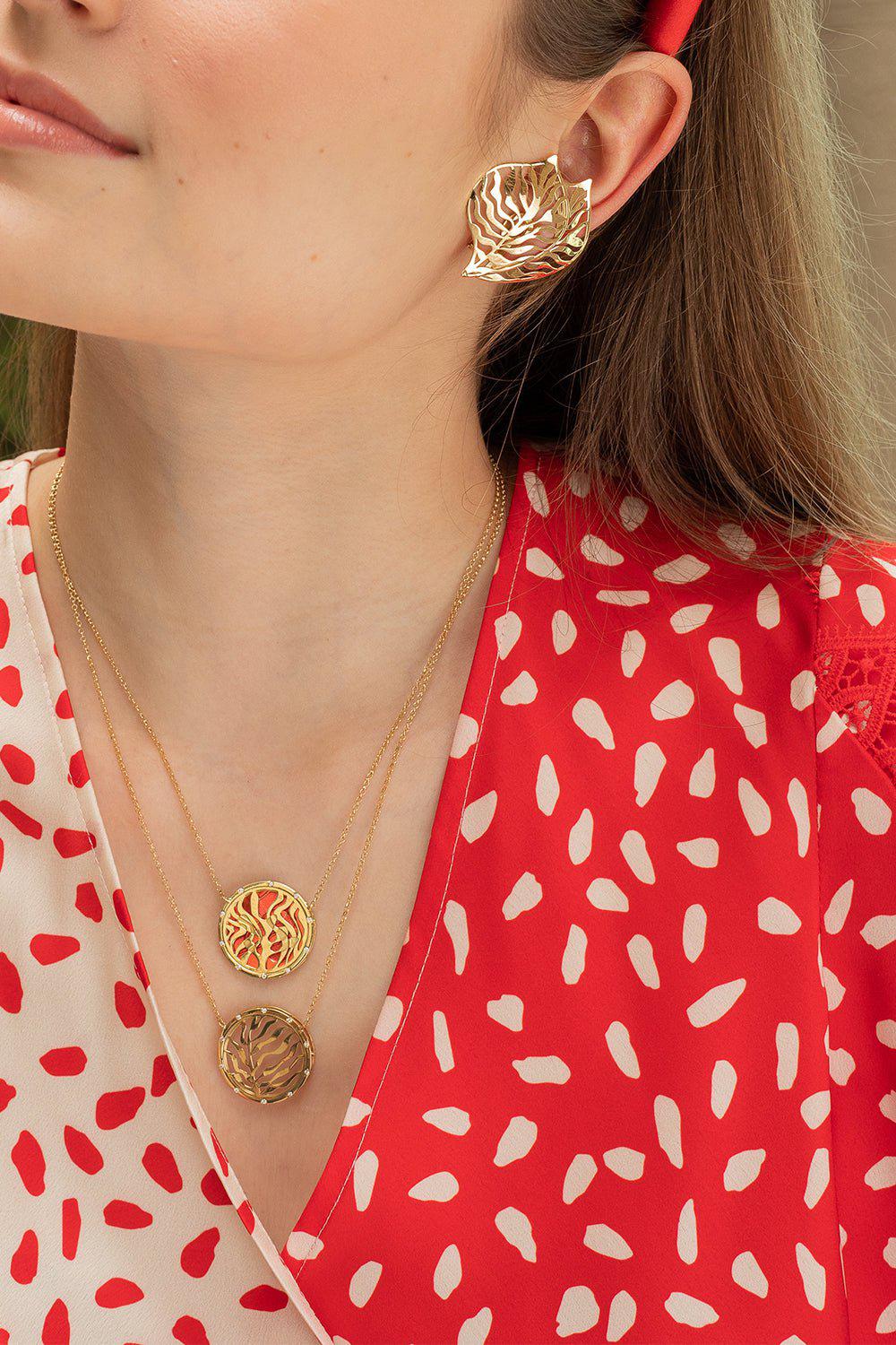 CAROL KAUFFMANN-Coral Earrings-YELLOW GOLD