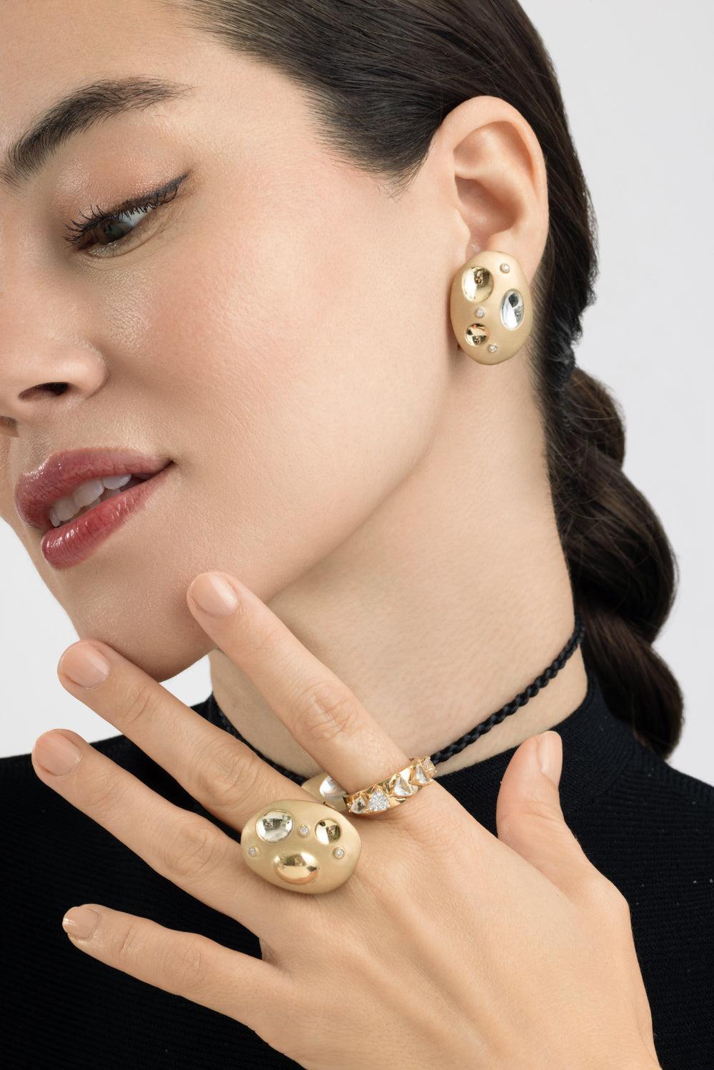 Diamond Rocks Flinstones Monochromatic Earrings-YELLOW GOLD-JEWELRYFINE JEWELEARRING-CAROL KAUFFMANN