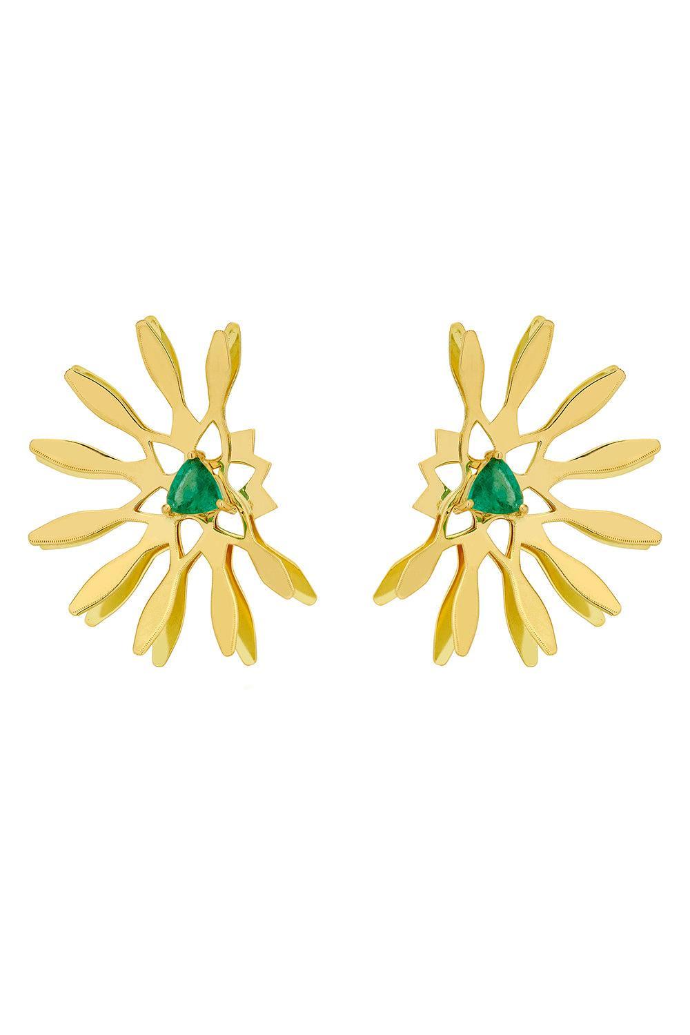 Emerald Half Moon Mandala Earrings-YELLOW GOLD-JEWELRYFINE JEWELEARRING-CAROL KAUFFMANN