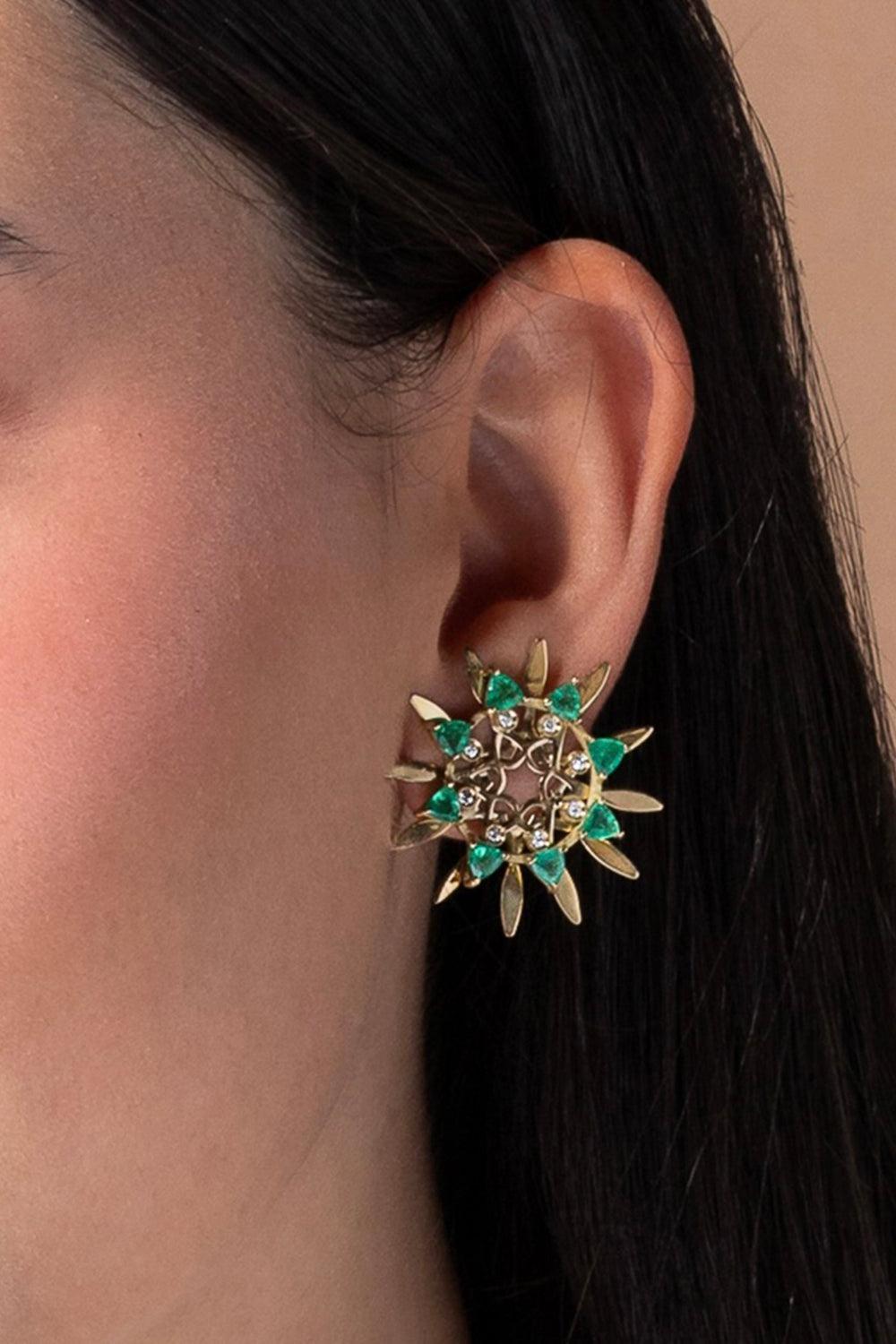 Emerald Medium Mandala Hoop Earrings-YELLOW GOLD-JEWELRYFINE JEWELEARRING-CAROL KAUFFMANN