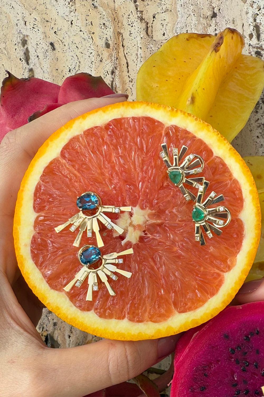 Emerald Mini Demi Circle Earrings-YELLOW GOLD-JEWELRYFINE JEWELEARRING-CAROL KAUFFMANN