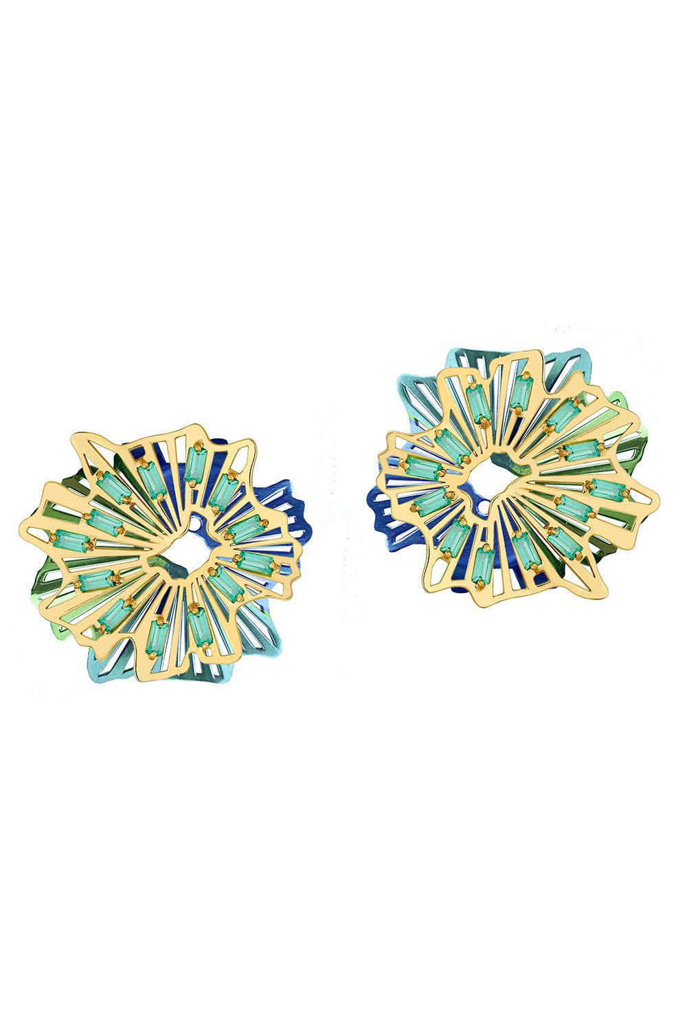 Emerald Spiral Baguette Clip Earrings-YELLOW GOLD-JEWELRYFINE JEWELEARRING-CAROL KAUFFMANN