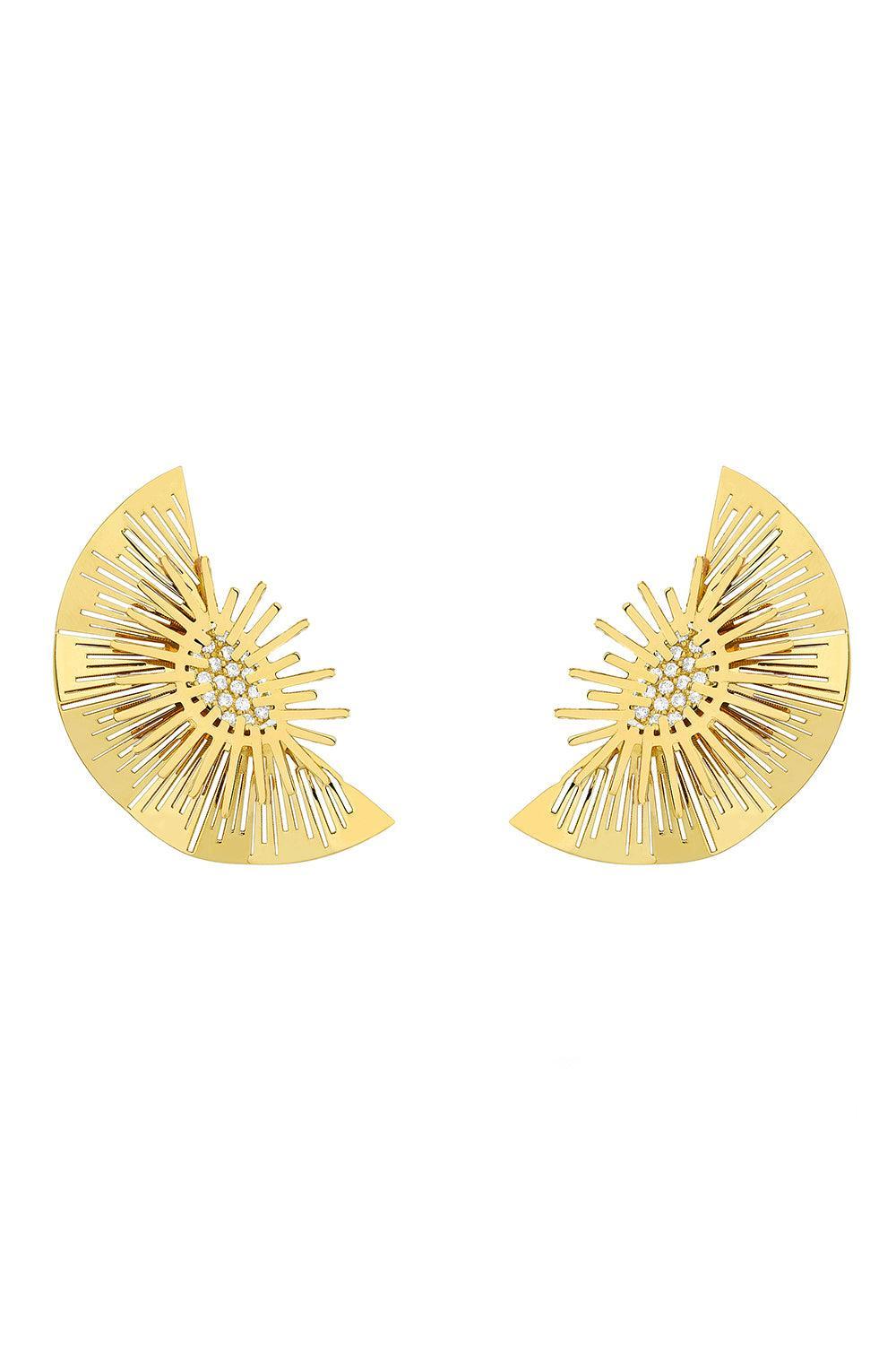 Explosion Half Moon Diamond Earrings-YELLOW GOLD-JEWELRYFINE JEWELEARRING-CAROL KAUFFMANN