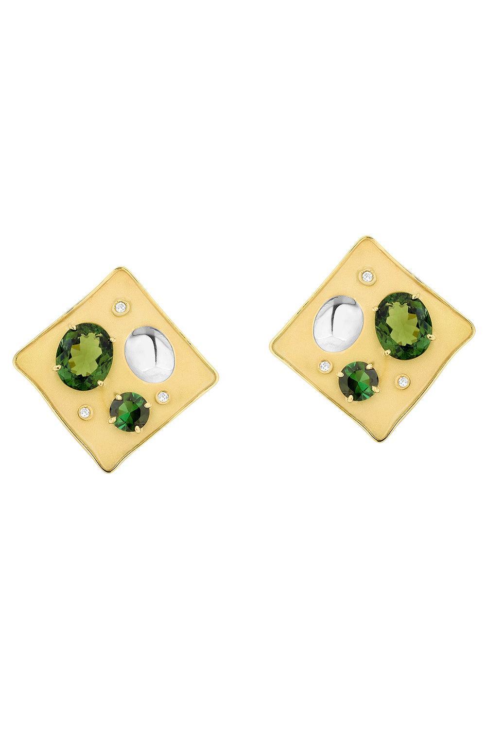 Green Tourmaline Rocks Pedrita Earrings-YELLOW GOLD-JEWELRYFINE JEWELEARRING-CAROL KAUFFMANN