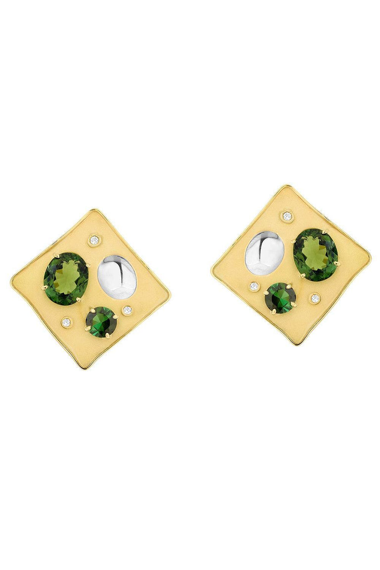 Green Tourmaline Rocks Pedrita Earrings