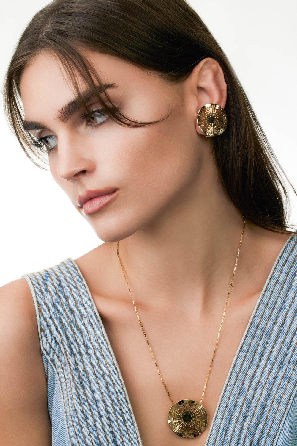 Medium Explosion White Rhodium Earrings-YELLOW GOLD-JEWELRYFINE JEWELEARRING-CAROL KAUFFMANN