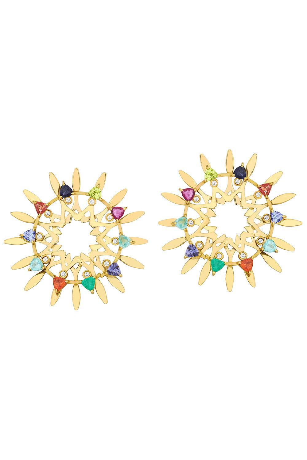 Multi Stone Large Mandala Hoop Earrings-YELLOW GOLD-JEWELRYFINE JEWELEARRING-CAROL KAUFFMANN