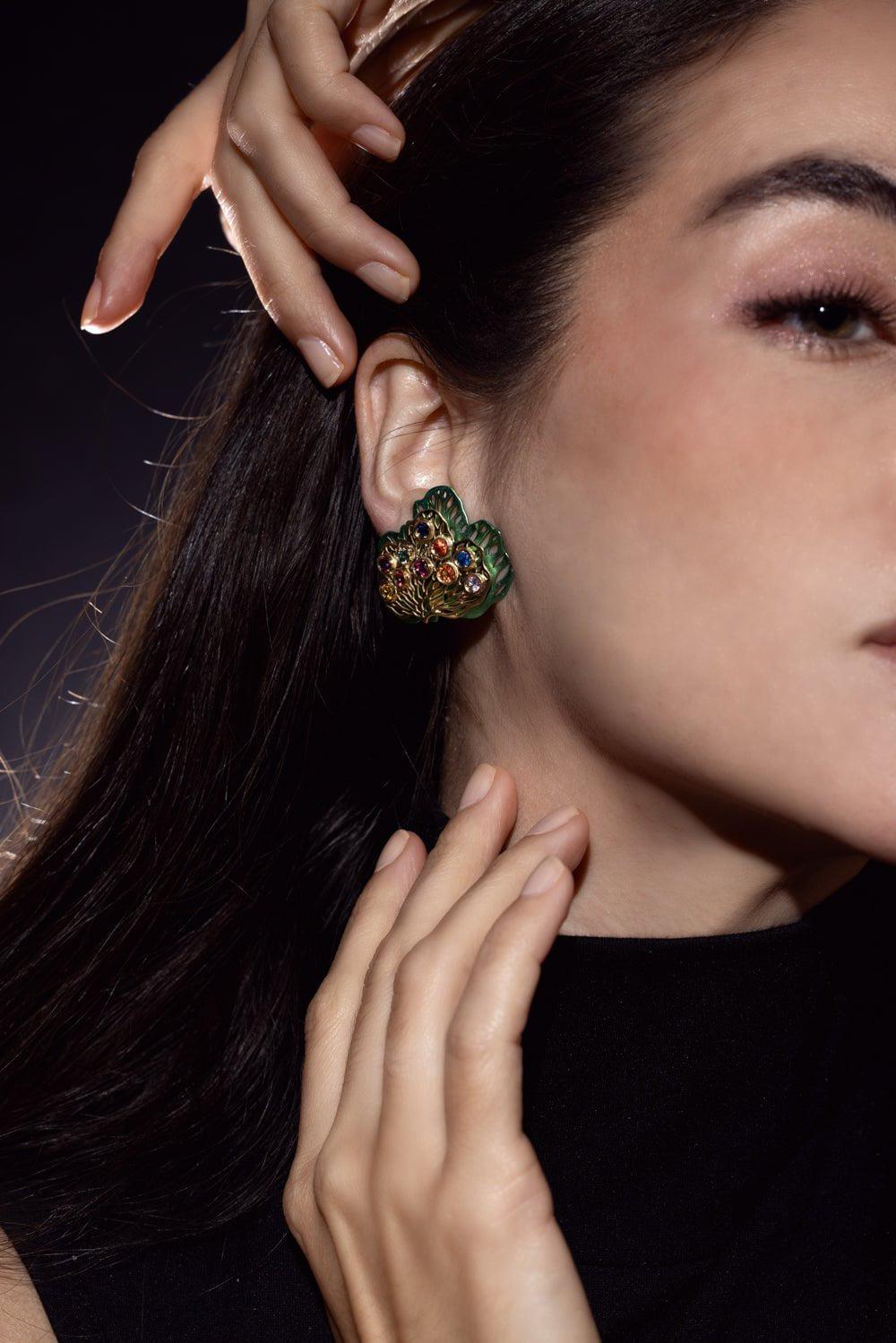 CAROL KAUFFMANN-Petal Stone Earrings-YELLOW GOLD