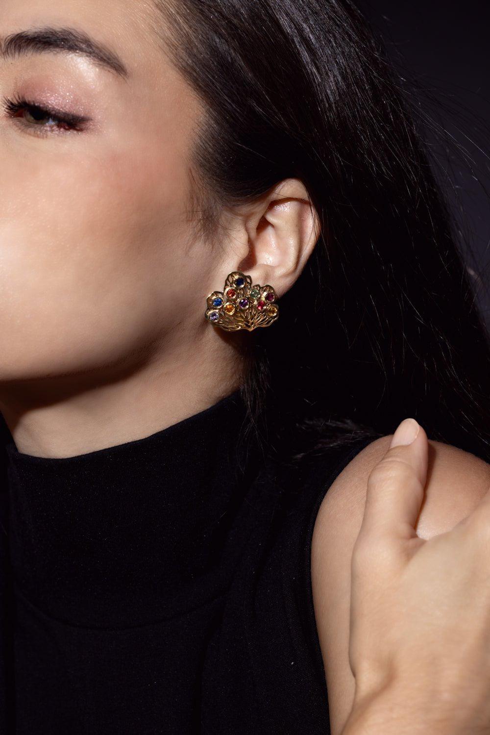 CAROL KAUFFMANN-Petal Stone Earrings-YELLOW GOLD