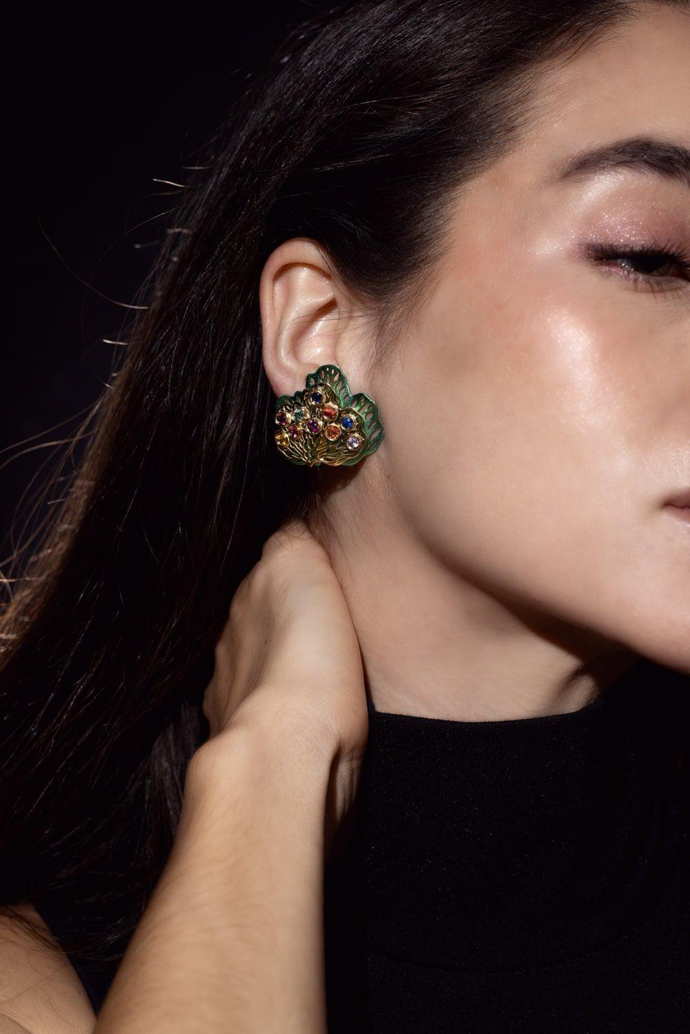 CAROL KAUFFMANN-Petal Stone Earrings-YELLOW GOLD