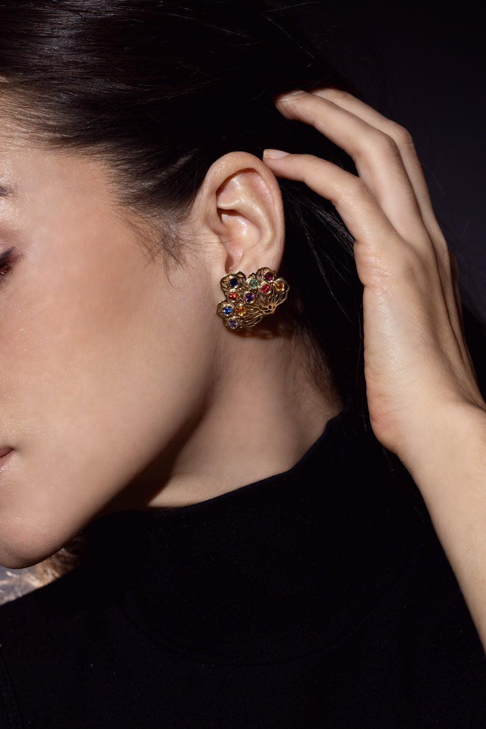 CAROL KAUFFMANN-Petal Stone Earrings-YELLOW GOLD