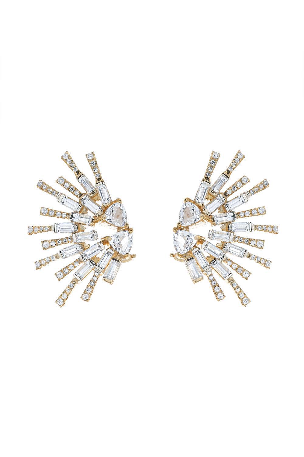 CAROL KAUFFMANN-Sapphire Diamond Sunshine Earrings-YELLOW GOLD