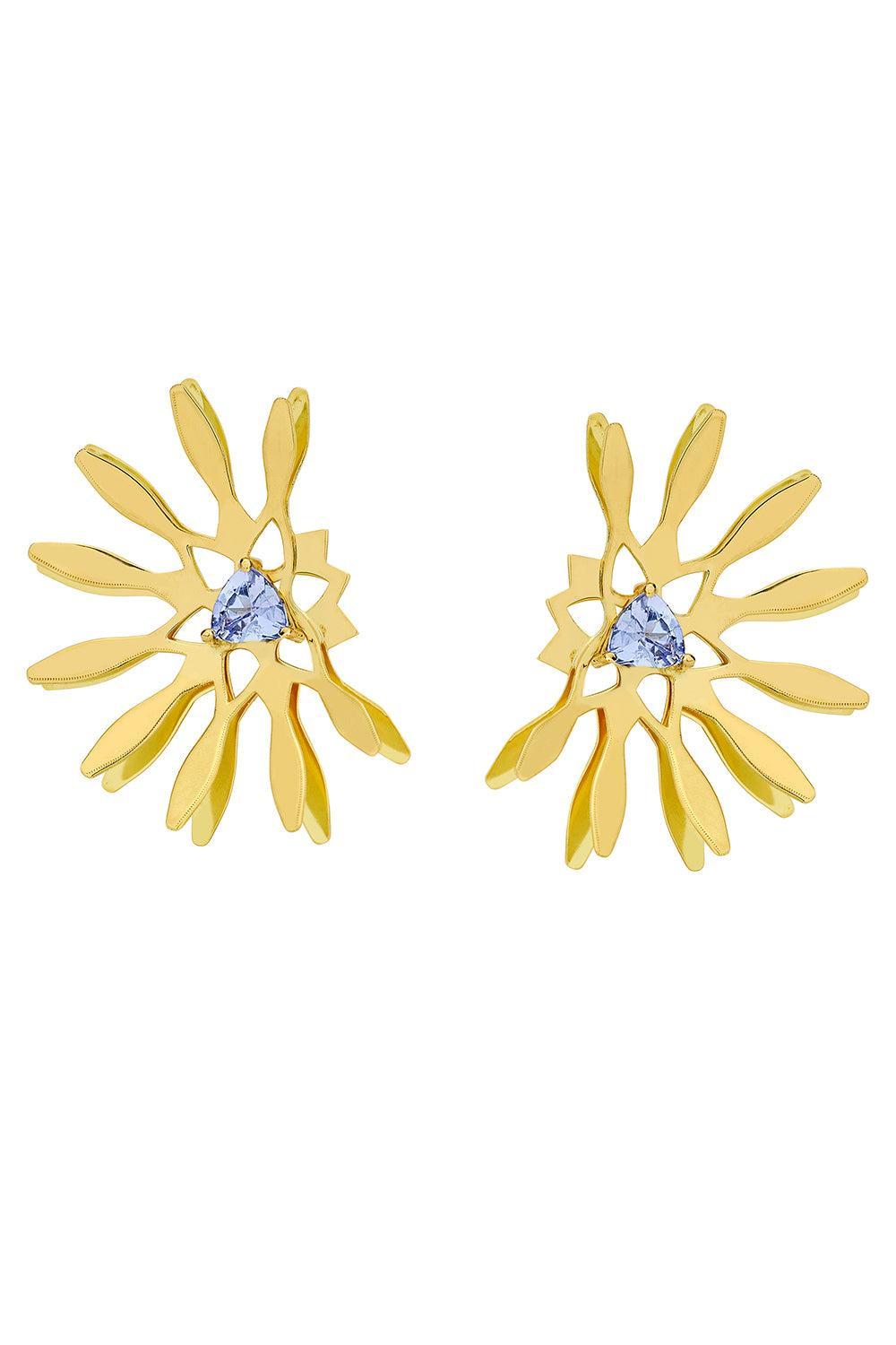 Tanzanite Half Moon Mandala Earrings-YELLOW GOLD-JEWELRYFINE JEWELEARRING-CAROL KAUFFMANN