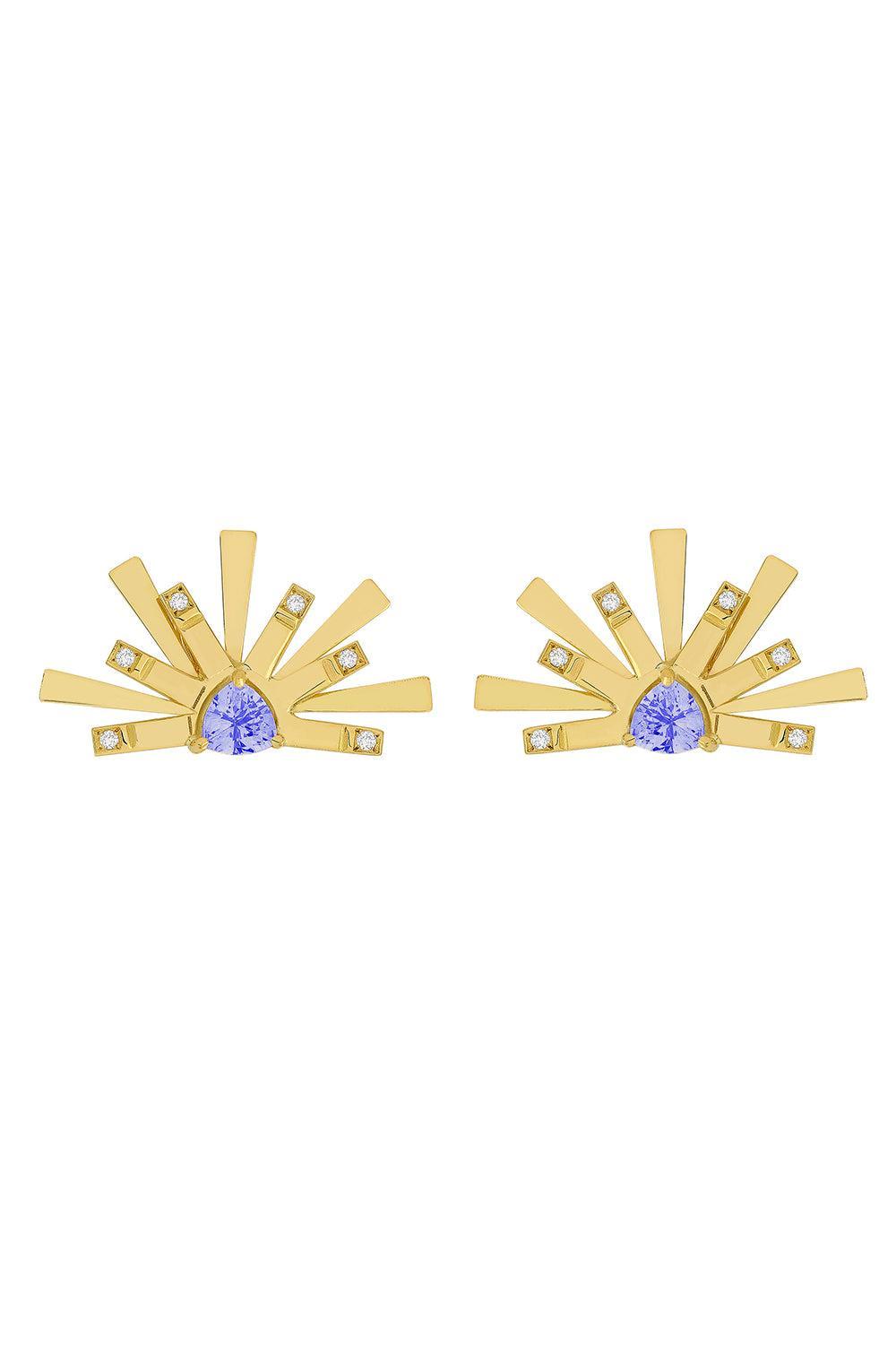 Tanzanite Mini Demi Circle Earrings-YELLOW GOLD-JEWELRYFINE JEWELEARRING-CAROL KAUFFMANN