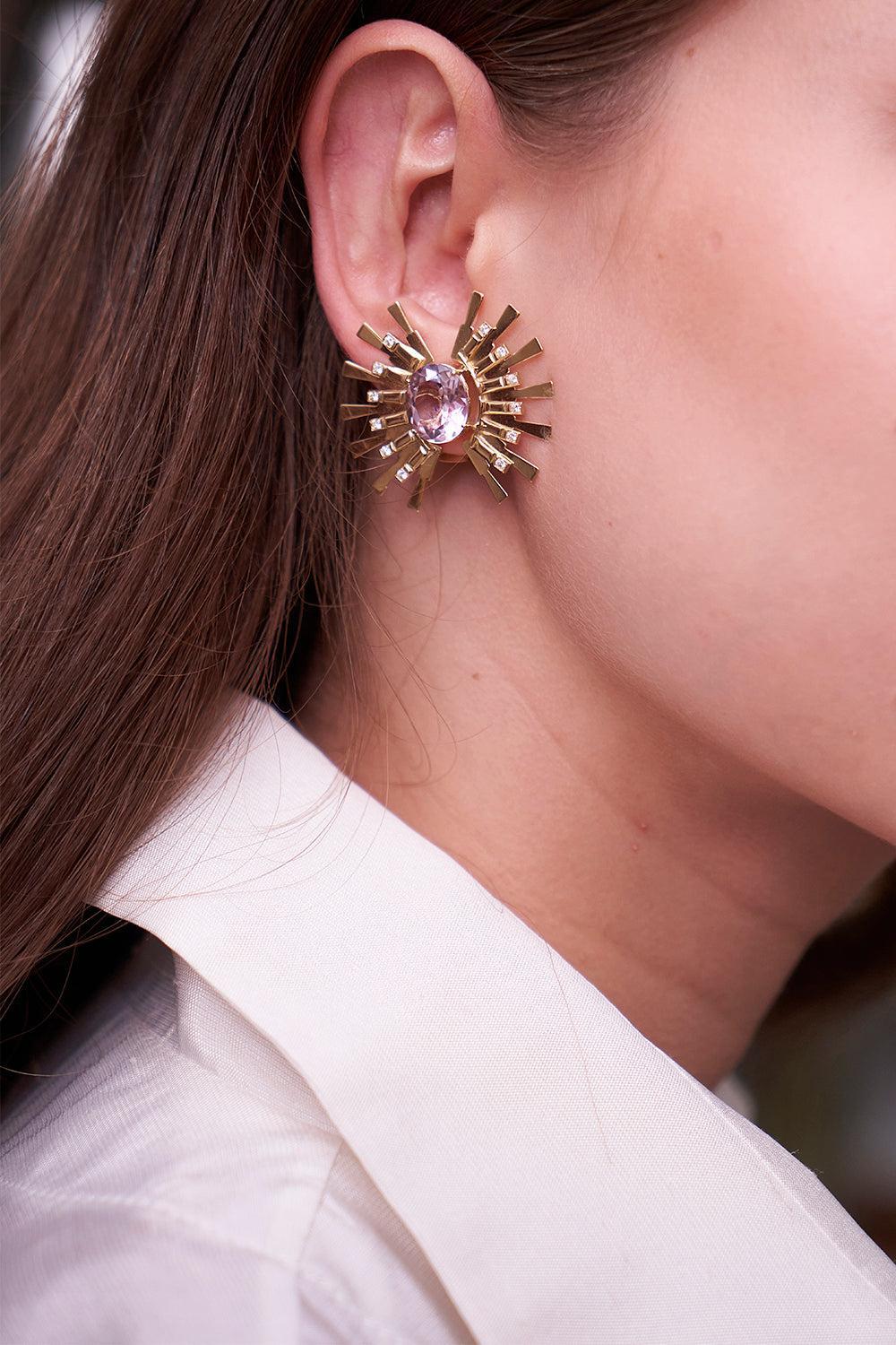 Valentim Farfale Amethyst Diamond Earrings-YELLOW GOLD-JEWELRYFINE JEWELEARRING-CAROL KAUFFMANN