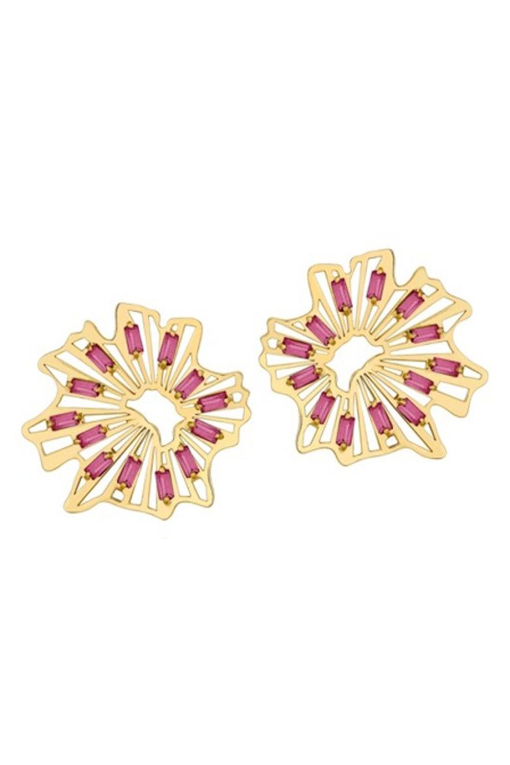 CAROL KAUFFMANN-Ruby Spiral Baguette Earrings-YELLOW GOLD