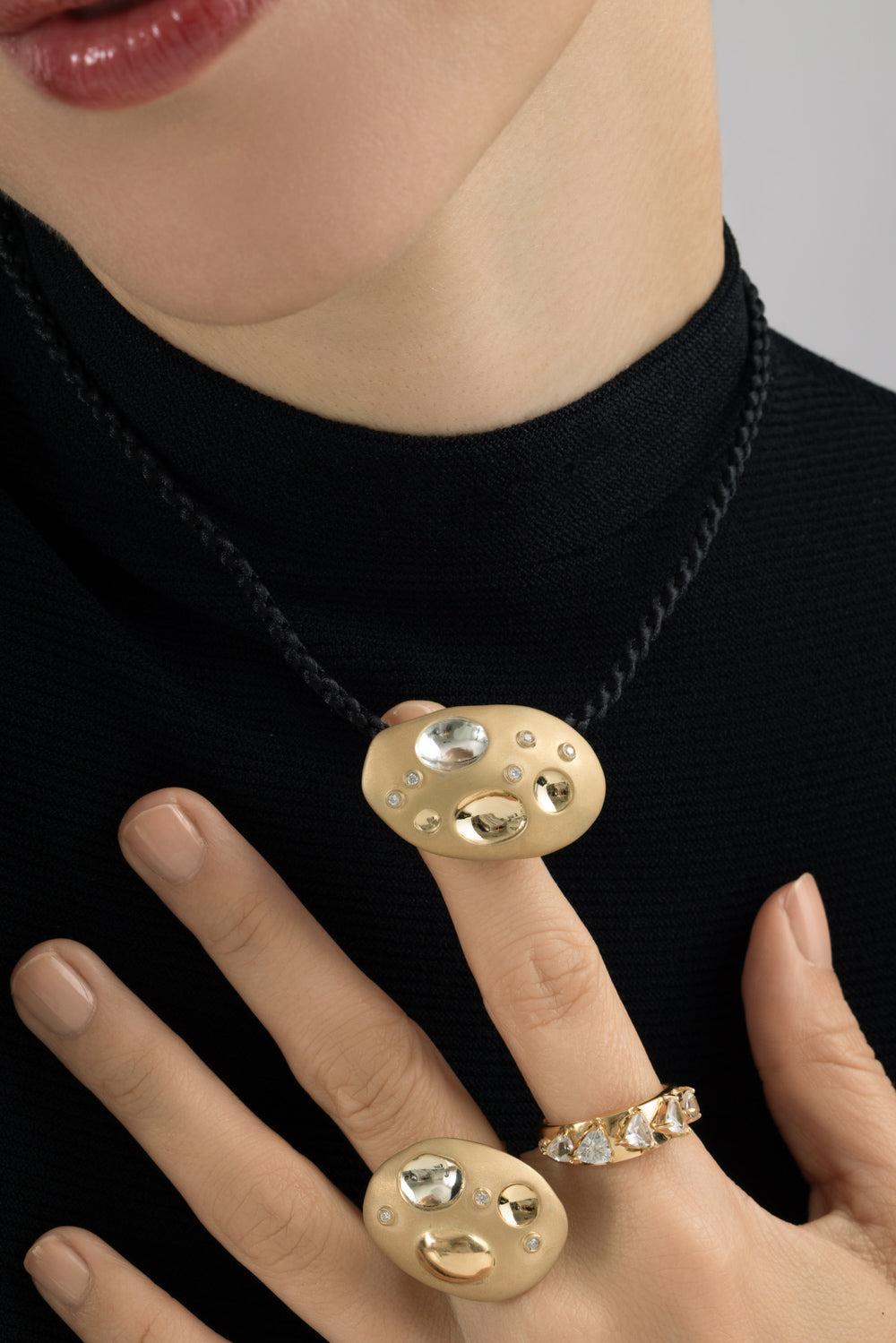 Diamond Rocks Flinstones Pendant Necklace-YELLOW GOLD-JEWELRYFINE JEWELNECKLACE O-CAROL KAUFFMANN