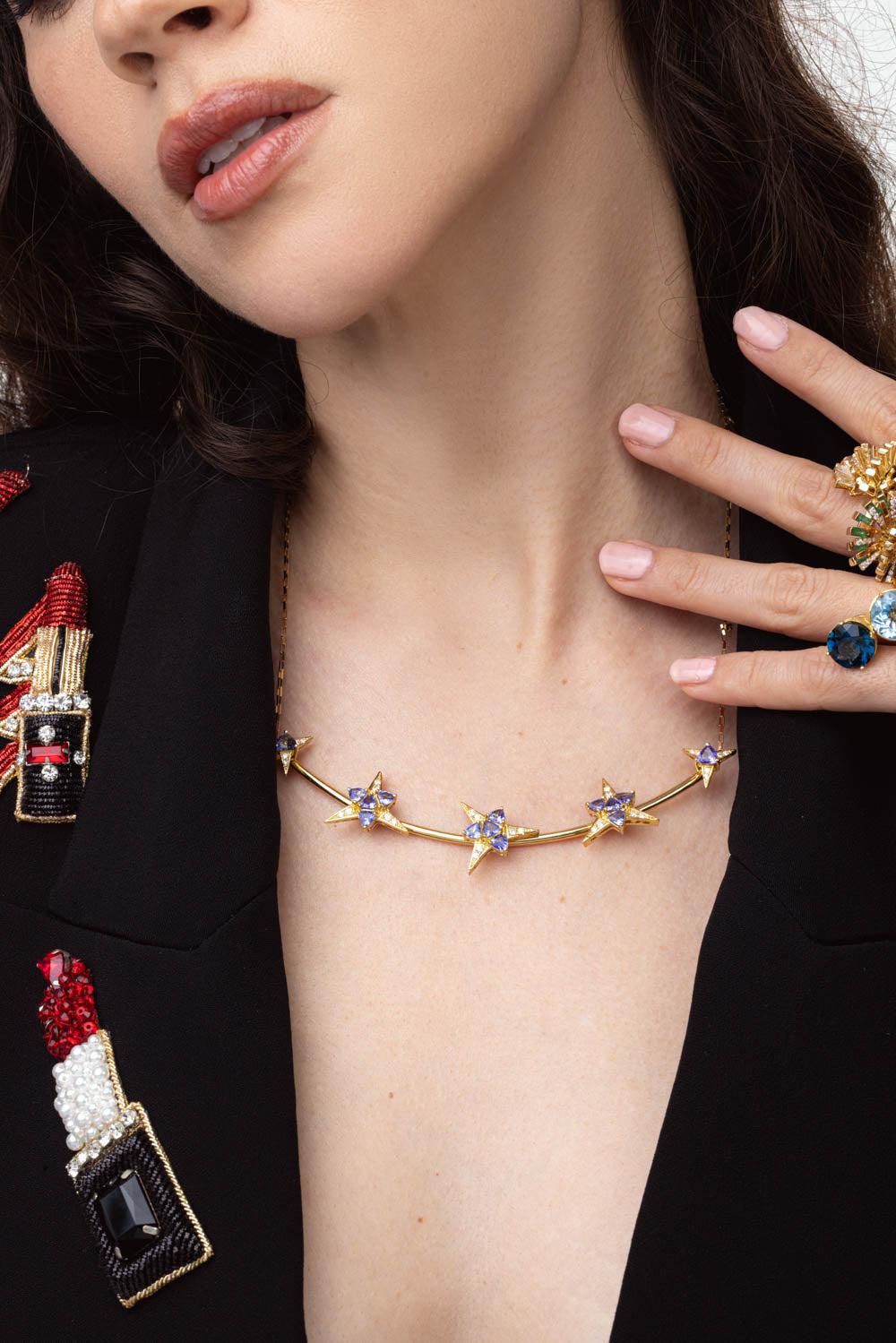CAROL KAUFFMANN-Galactic Star Tanzanite Necklace-YELLOW GOLD