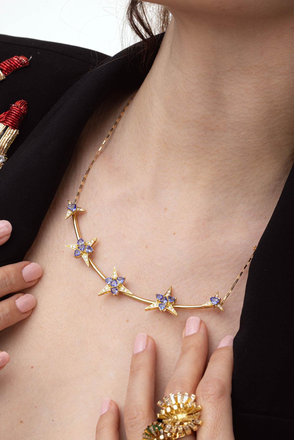 CAROL KAUFFMANN-Galactic Star Tanzanite Necklace-YELLOW GOLD