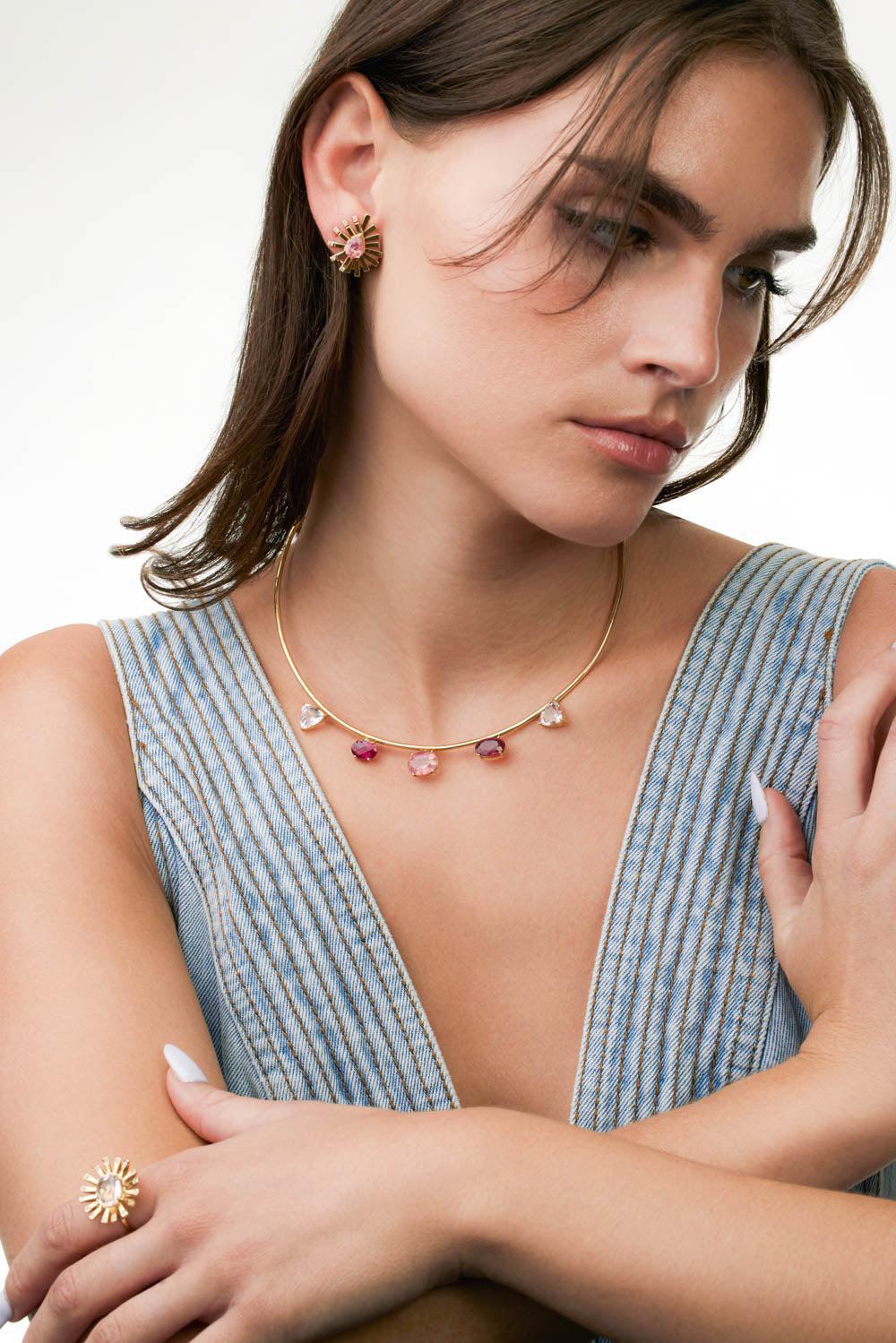 Pink Tourmaline Golden Studio Choker Necklace-YELLOW GOLD-JEWELRYFINE JEWELNECKLACE O-CAROL KAUFFMANN