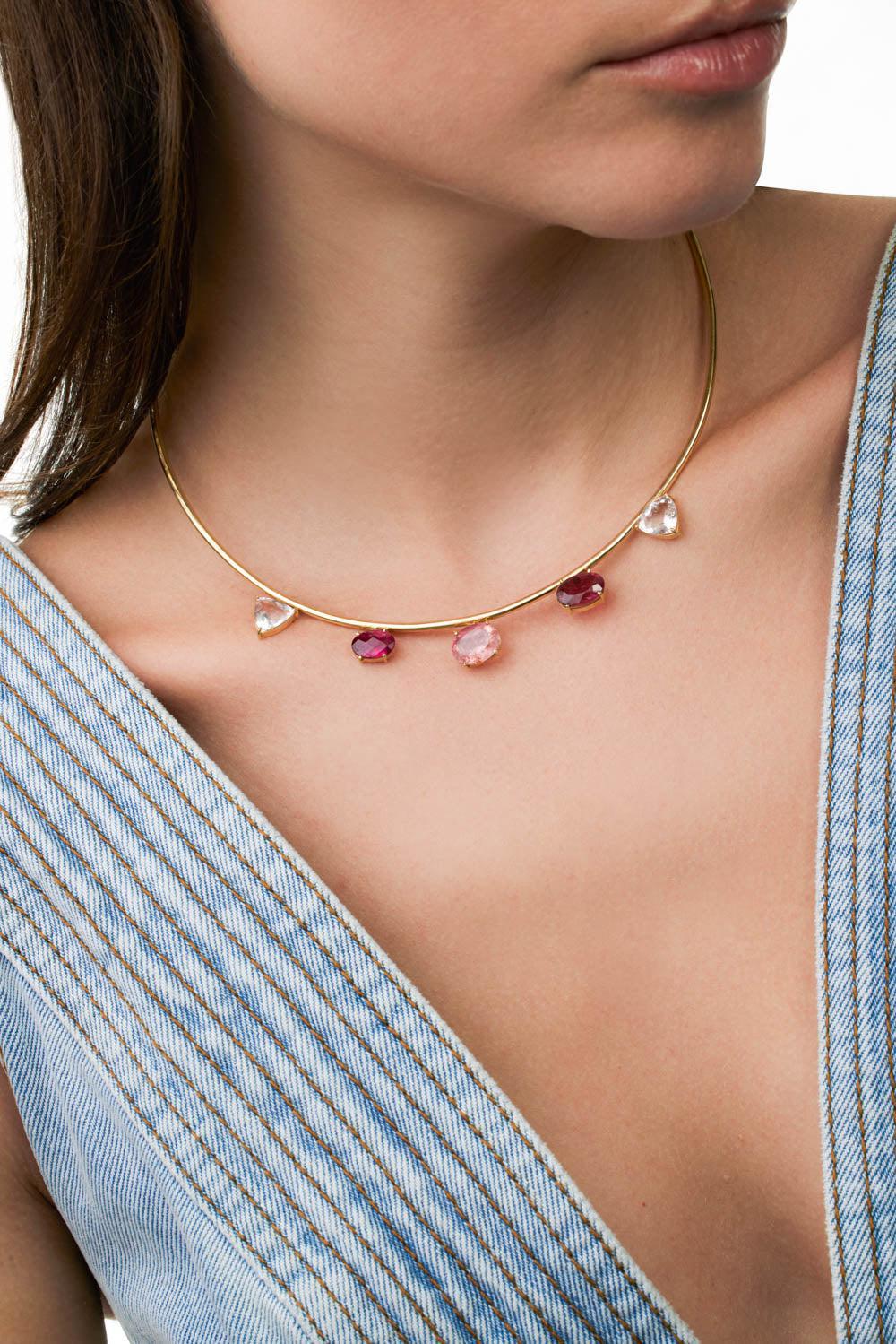 Pink Tourmaline Golden Studio Choker Necklace-YELLOW GOLD-JEWELRYFINE JEWELNECKLACE O-CAROL KAUFFMANN