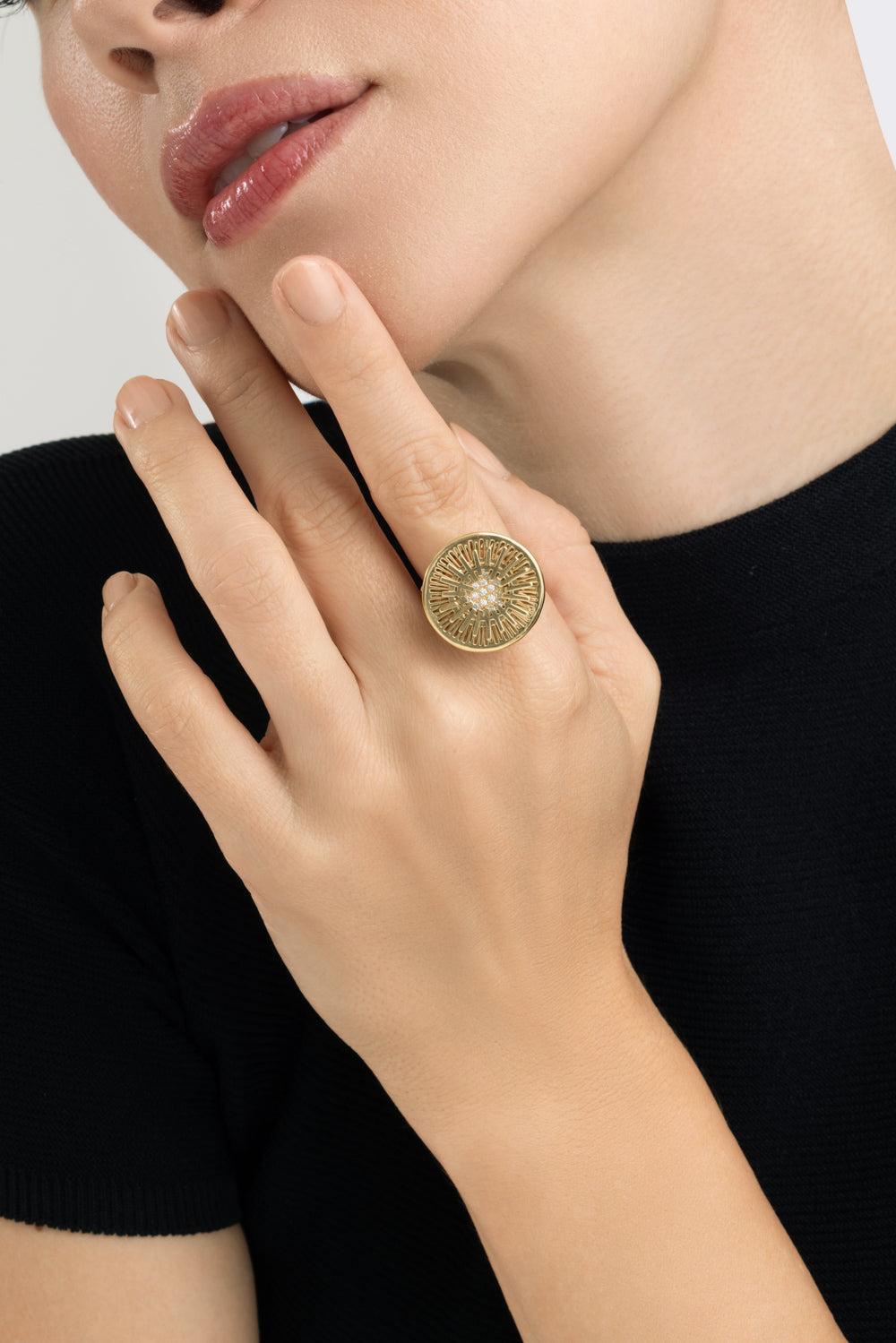 Diamond Large Explosion Ring-YELLOW GOLD-6-JEWELRYFINE JEWELRING-CAROL KAUFFMANN