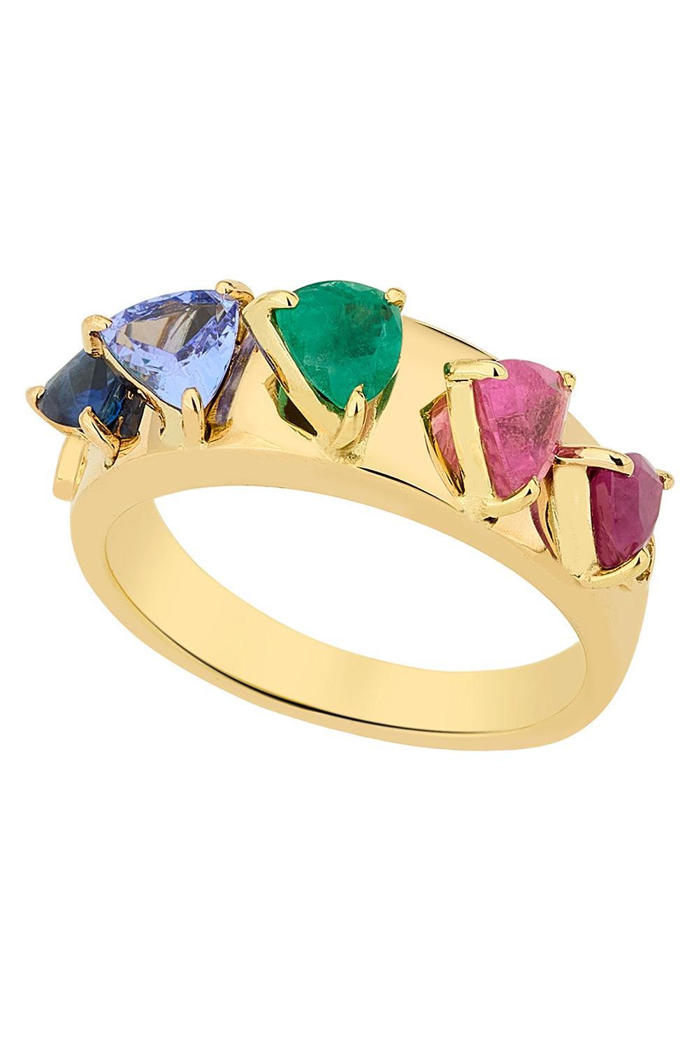 Mandala Multi Colored Domino Ring-YELLOW GOLD-6.75-JEWELRYFINE JEWELRING-CAROL KAUFFMANN