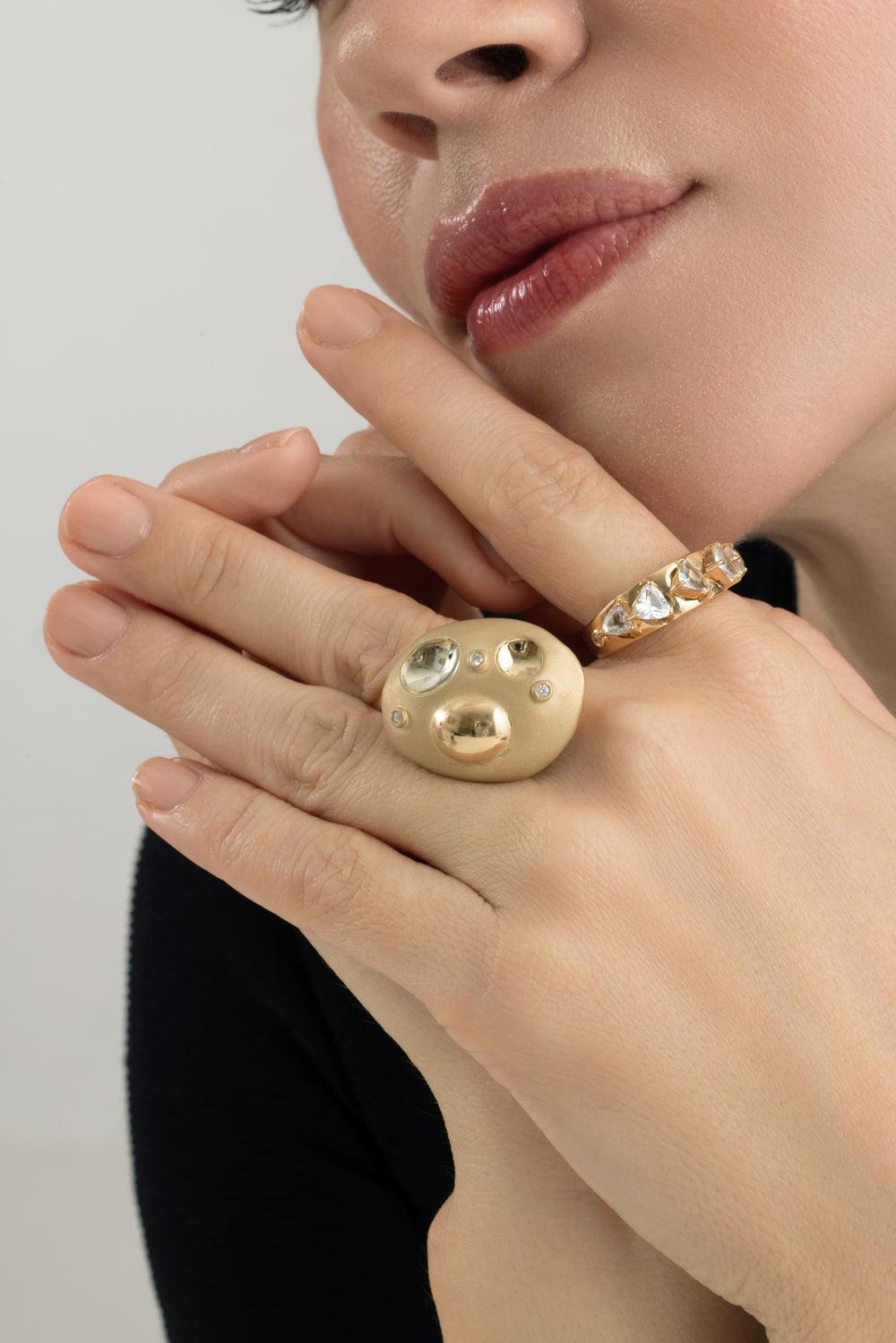Diamond Rocks Flinstones Ring-YELLOW GOLD-7.25-JEWELRYFINE JEWELRING-CAROL KAUFFMANN